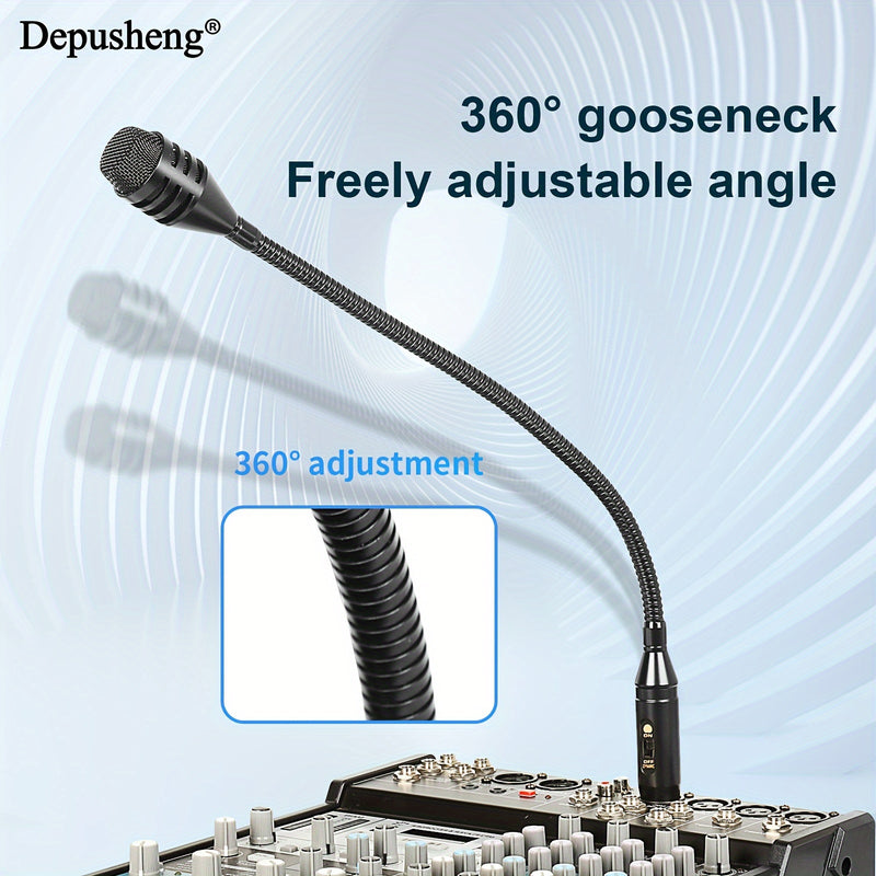 Microfono Dinámico Profesional con Cable XLR de 16 Pulgadas DEPUSHENG - Metal Negro, Rotación de 360° y Ángulo Ajustable, Reducción de Ruido, Flexible para Mezcladores de Audio, Canto, Podcasting y Transmisión en Vivo