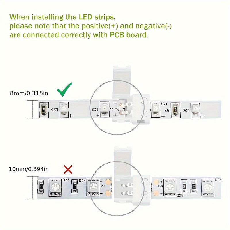 Conjunto de 5/10 piezas de Tiras LED sin Soldadura con Conector de Presión para Esquinas, Convertidor de Luz Monocromática Tipo Cinturón LT