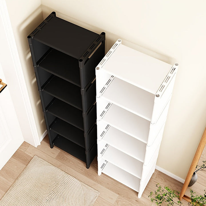 Estante para zapatos metálico ajustable de 4/6/8 niveles, sin necesidad de herramientas, portátil, ideal para dormitorios y hogar, solución de almacenamiento multinivel para tenis y calzado, diseño sencillo en blanco/negro, organizador de zapatos durader
