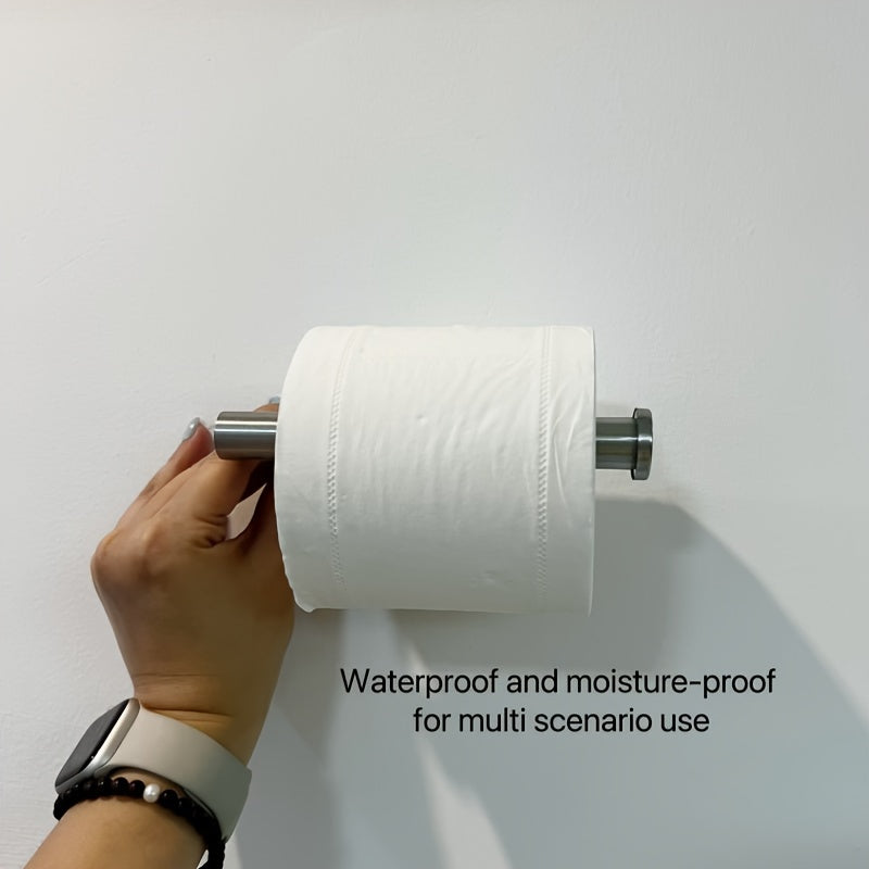 Soporte para papel higiénico de acero inoxidable plateado con base cuadrada, montaje adhesivo y sin perforaciones, soporte para rollo de papel de baño, soporte para toallas de papel