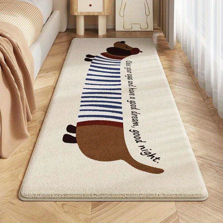 Alfombra de Peluche con Patrón de Perro Dachshund, Antideslizante y Lavable de Poliéster, Alfombra Rectangular de Alto Pelo y Esponjosa para Dormitorio, Uso Interior - Hecha a Máquina, Festiva para Navidad, Hanukkah, Graduación, Alfombras para Dormitorio