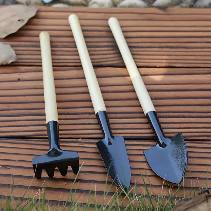 3 piezas Juego de herramientas de jardinería de metal mini - Pala y rastrillo para jardinería interior y exterior, suministros de plantación manual para plantas en macetas, flores y verduras - No se necesita electricidad