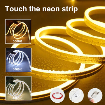 Lámpara de neón flexible con control táctil, 1/2/3/4/5 m, 3000K/4000K/6000K, luz regulable, decoración para el hogar, lámpara de ambiente, para gabinete, espejo o faro, incluye rollo de cinta adhesiva