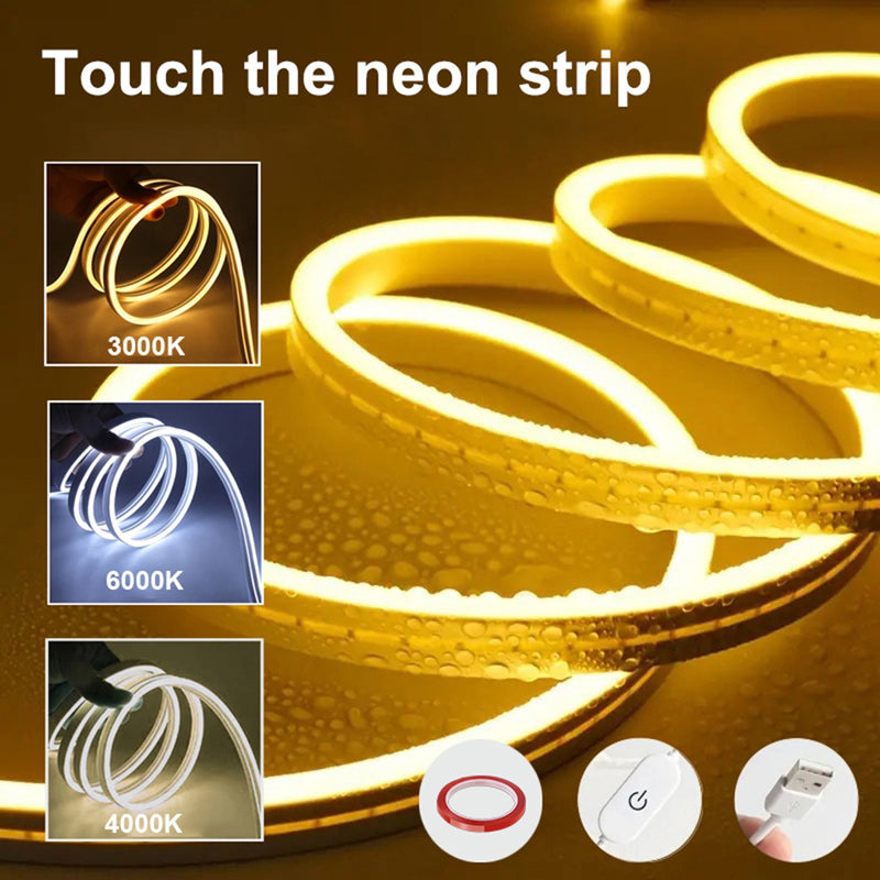 Lámpara de neón flexible con control táctil, 1/2/3/4/5 m, 3000K/4000K/6000K, luz regulable, decoración para el hogar, lámpara de ambiente, para gabinete, espejo o faro, incluye rollo de cinta adhesiva