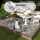 Alfombra reversible grande de plástico trenzado en gris y blanco, tapete portátil para exteriores, patio, terraza, balcón, camping y picnics, lavable a máquina, tapete para camping, alfombra decorativa para exteriores, alfombra de plástico resistente