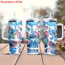 Botella de agua de acero inoxidable Stitch de 40 onzas con pajita y asa - Taza de viaje aislada, de alta calidad, reutilizable, solo lavable a mano, perfecta para fanáticos y regalos.