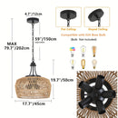 Lámpara de Techo Boho de Granja de 3 Luces con Pantalla de Ratán Tejido – Aplique de Lámpara Costera para Comedor, Cocina, Dormitorio, Pasillo de Isla – Base E26, Acabado Metálico, Lámparas de Techo para Comedor