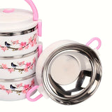 Recipiente de acero inoxidable de tres capas con tapa para mantener la frescura, redondo y apto para uso en la oficina, escuela, campamentos y cocina - 2100 ml / 70 onzas