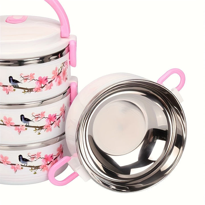 Recipiente de acero inoxidable de tres capas con tapa para mantener la frescura, redondo y apto para uso en la oficina, escuela, campamentos y cocina - 2100 ml / 70 onzas