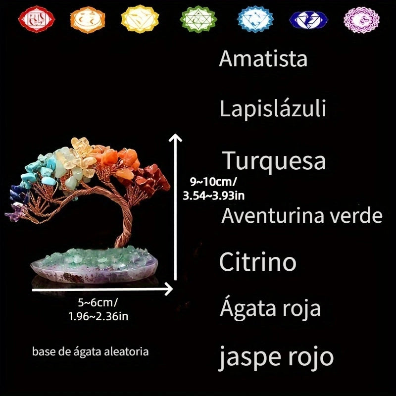 Árbol de Dinero de Cristal de 7 Chakras con Base de Ágata - Decoración Natural de Reiki y Buena Suerte para el Hogar, Oficina y Sala de Estar