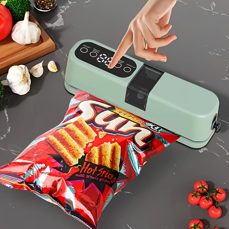 Selladora inalámbrica portátil con función de sellado para snacks, sellador automático multifuncional recargable por USB, succión y inflación externa para conservación a largo plazo. Diseño compacto fácil de usar, ideal para almacenar bocadillos, carne,