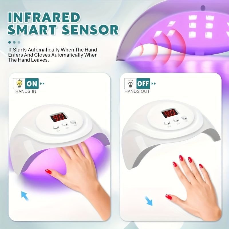Secador de Uñas LED de Alta Potencia 24 Luces - Pistola Portátil USB con Sensor Automático y Pantalla LCD, Diseño Hipoalergénico Blanco para Salón o Hogar, Herramienta Compacta y Duradera para Manicura, Ideal para Gel, Plástico Hipoalergénico, Perfecto p