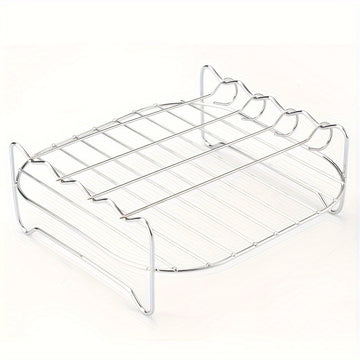 Juego de Rejilla para Freidora de Aire de Acero Inoxidable con 4 Pinchos, Doble Capa Filtro de Aceite y Rejilla para Barbacoa para Horno Microondas y Horneado, Accesorios de Cocina, Artículos para el Hogar