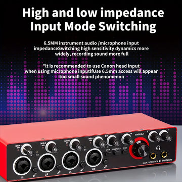 Conector de Audio de 4 Canales BOMGE para Grabación - 24bits/192kHz, USB y XLR, Mezclador de PC para Guitarra con 4 Conectores de Micrófono, Consola de Sonido Estudio para Cantantes, Rojo, Compatible con Portátiles