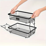 Cesta de frutas de 2 niveles con ganchos para plátanos - Estante de almacenamiento de alambre negro duradero para encimera de cocina, perfecto para frutas, verduras, snacks, café, cuidado de la piel y toallas, solución de almacenamiento de cocina | Acces