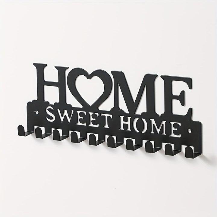 Elegante Porta Llaves de Metal Negro - Estante de Almacenamiento Montado en la Pared con Ganchos Decorativos para Abrigos, Sombreros y Más - Organizador Resistente al Óxido para la Entrada o Pasillo