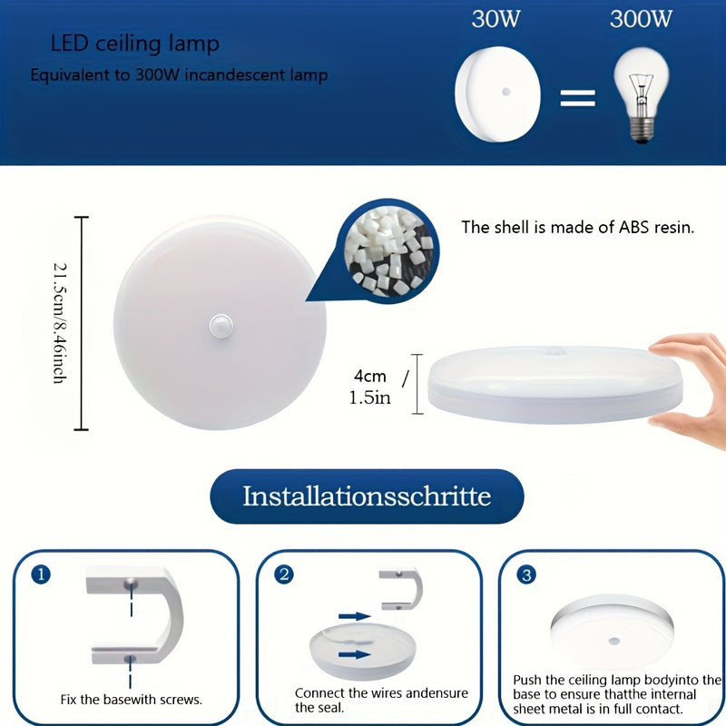 1 unidad de luz LED empotrada con sensor de movimiento, 6000K blanco cálido, activación nocturna automática para escaleras, clóset, garaje, sótano