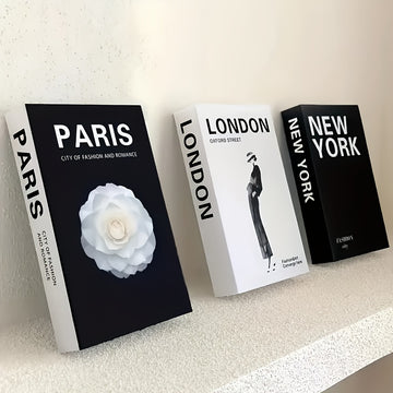 Juego de 3 libros decorativos de imitación en tapa dura, material de papel, estilo plegable, fácil de armar, ideal para decoración moderna en sala y dormitorio, uso en interiores y exteriores, no requiere electricidad, accesorios para fotografía
