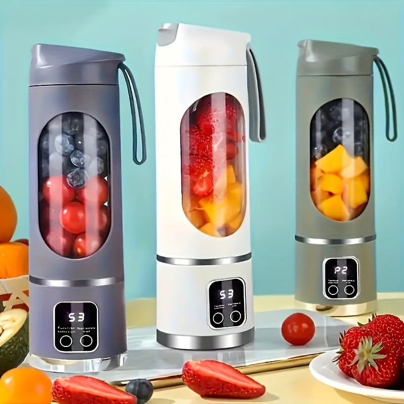Batidora Portátil Recargable por USB y Exprimidor de Mano - Fácil de Limpiar, Perfecta para Batidos, Milkshakes y Bebidas de Frutas Frescas - Capacidad desde 10.14oz hasta 16.91oz con Pantalla Digital, Cuchillas de Acero Inoxidable - Ideal para el Hogar,
