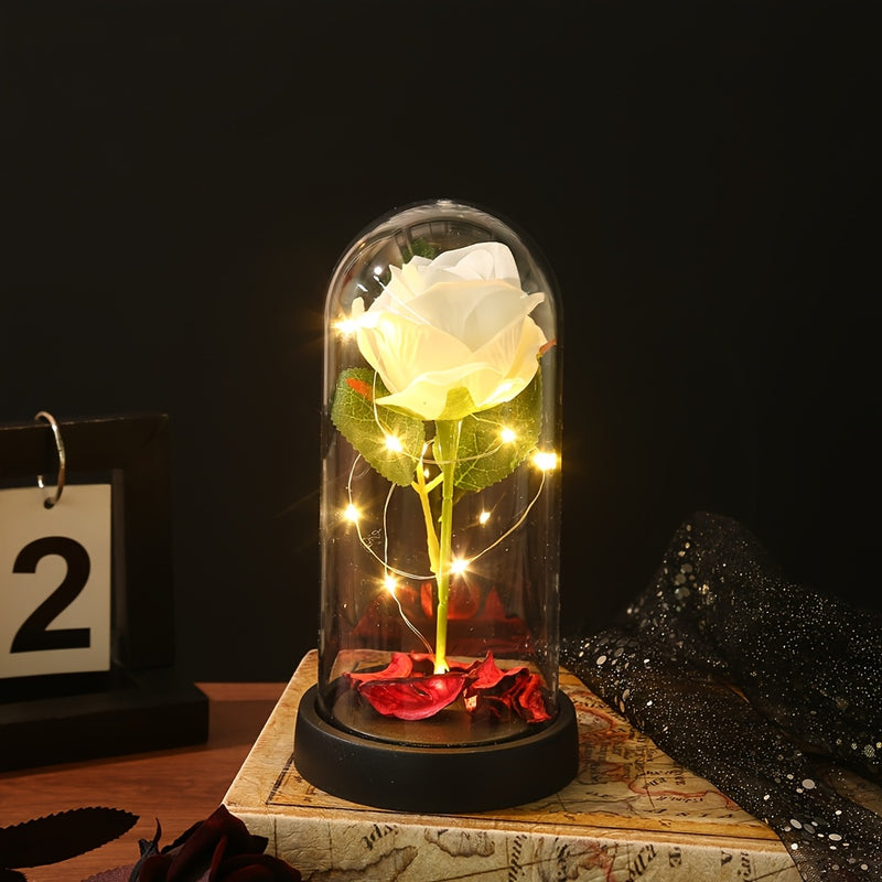 1 rosa artificial eterna con pantalla de luces LED creativas, decoración ideal para regalos de San Valentín y días festivos