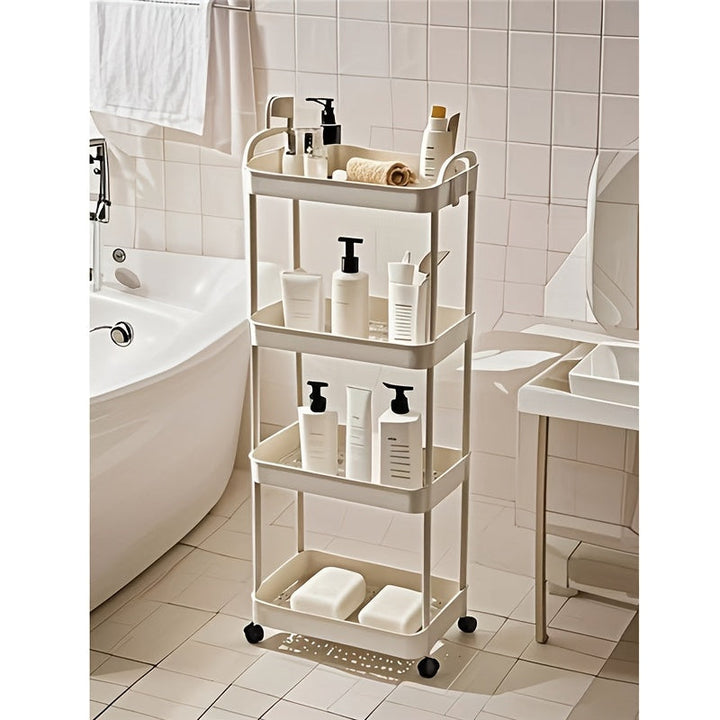 1pc Carrito de Almacenamiento Rodante MIAOCAI Negro/Beige - Organizador Multiusos de 3 Niveles con Ruedas para Movilidad Fácil - Perfecto para Artículos de Baño, Cocina, Sala de Estar - Almacena Libros, Cosméticos, Artículos de Aseo, Toallas, Estante de