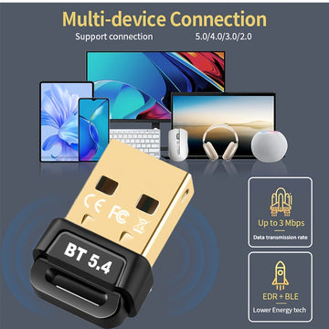 Adaptador sin varillas USB 5.4 Ultra Mini con Diseño de Gancho Colgante, Plug & Play para Win8.1-11 (Sin Controladores Requeridos), Compatible con Sistemas Win7, Soporta Hasta 7 Dispositivos Simultáneamente (Portátiles/Auriculares/Altavoces/Mouse/Tableta