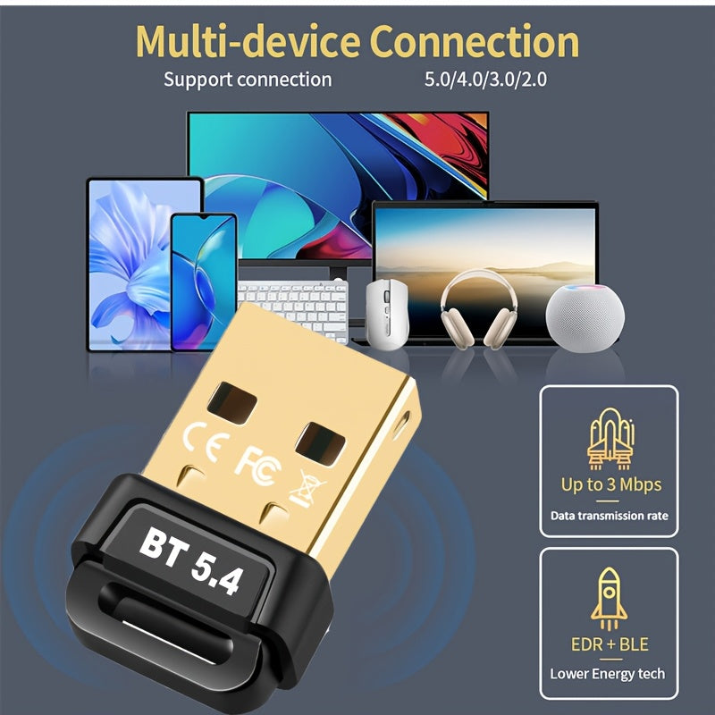 Adaptador sin varillas USB 5.4 Ultra Mini con Diseño de Gancho Colgante, Plug & Play para Win8.1-11 (Sin Controladores Requeridos), Compatible con Sistemas Win7, Soporta Hasta 7 Dispositivos Simultáneamente (Portátiles/Auriculares/Altavoces/Mouse/Tableta