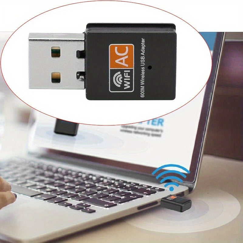 Adaptador WiFi USB, 600 Mbps, doble banda, adecuado para computadoras de escritorio (2,4 GHz/5 GHz), enchufa y juega, con instalación automática del controlador, para Windows 8/10/11.