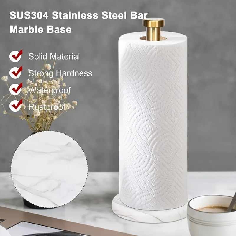 Soporte de toalla de papel de acero inoxidable SUS304 con base de mármol - Soporte de mostrador para rollos estándar o jumbo, impermeable y resistente a la corrosión, accesorio de mostrador de cocina | Accesorio de cocina moderno | Loza de cocina duradera