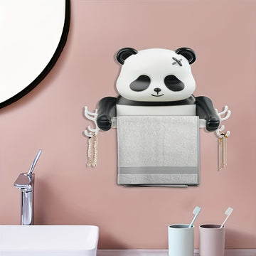 Soporte para Papel Higiénico de Panda Adhesivo de Fácil Instalación - Diseño de Dibujos Animados Lindo, Plástico Duradero, Montaje en Pared que Ahorra Espacio para el Baño