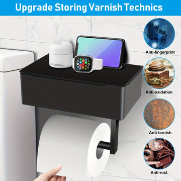 Soporte de Papel Higiénico de Acero Inoxidable con Estante y Dispensador de Toallitas - Montado en la Pared, Acabado Mate Negro para la Organización del Baño