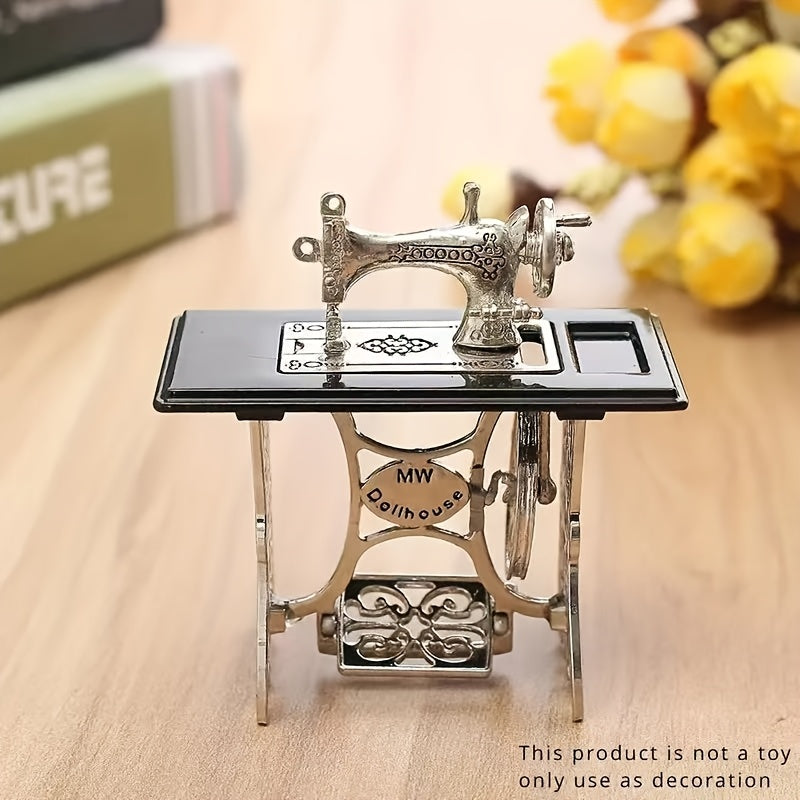 1pc Adorno Vintage de Mini Máquina de Coser de Metal, Coleccionable Decorativo para Uso Interior y Exterior, Creativo, Adornos de Colección