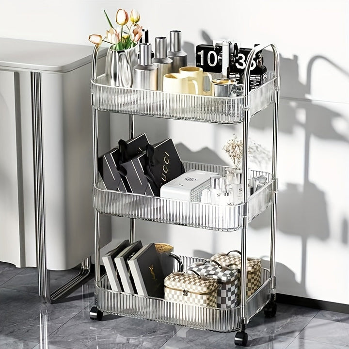Carrito de Almacenamiento de Acrílico Transparente de 1 Pieza con Ruedas, Organizador Multiusos Transparente, Estante Vertical en Capas para Dormitorio, Baño, Cocina - Plástico, No Requiere Montaje