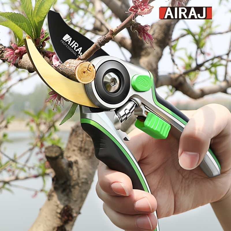 1 pieza de Tijeras de Podar Ergonómicas AIRAJ - Afiladas, Duraderas y Seguras para el Cuidado Sin Esfuerzo de las Plantas, No Requiere Montaje - Diseño y Verde con Mangos Cómodos - Perfecto para Todas las Estaciones - Regalo Ideal para Jardineros y Amant