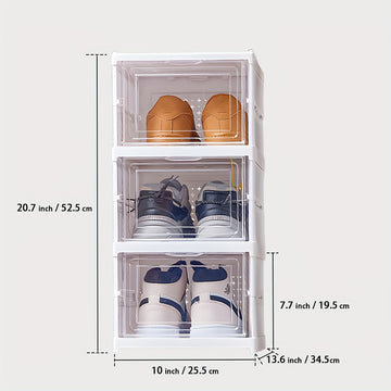 Caja transparente para zapatos de 1 a 3/6 niveles, apilable, plegable, a prueba de polvo, con múltiples opciones de almacenamiento