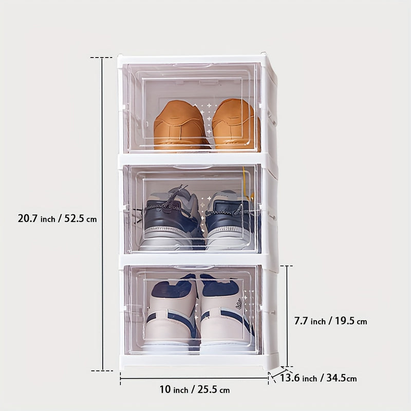Caja transparente para zapatos de 1 a 3/6 niveles, apilable, plegable, a prueba de polvo, con múltiples opciones de almacenamiento