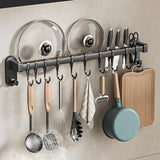 Organizador de Cocina de Acero al Carbono Negro que Ahorra Espacio - Diseño Elegante de Montaje en Pared para Utensilios, Cuchillos y Especias | Fácil Instalación con Adhesivo o Tornillos, No Necesita Tubo Metálico, Accesorios de Cocina, Estante de Pie