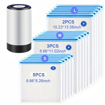 Conjunto de Sellador al Vacío Eléctrico Conveniente ABUDODO, Bomba de Vacío Manual Compresada por Aire, Carga USB, Utilizado para el Sellado y Almacenamiento de Alimentos, Diseño Cilíndrico Compacto, Adecuado para la Cocina del Hogar - Máquina Selladora