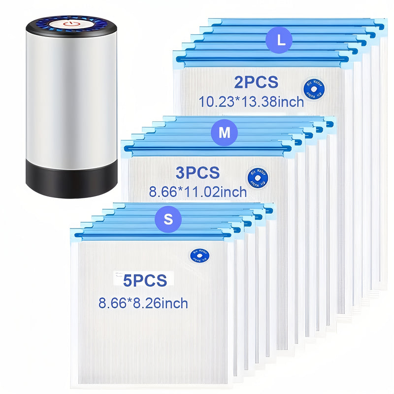 Conjunto de Sellador al Vacío Eléctrico Conveniente ABUDODO, Bomba de Vacío Manual Compresada por Aire, Carga USB, Utilizado para el Sellado y Almacenamiento de Alimentos, Diseño Cilíndrico Compacto, Adecuado para la Cocina del Hogar - Máquina Selladora
