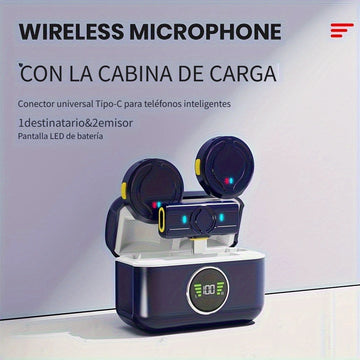 Juego de Micrófono sin varillas con Estuche de Carga, Cancelación de Ruido y Clip Magnético, Pantalla LED de Batería, Alcance de 40m, Tipo-C para Grabación en Teléfono/Cámara/Vlog