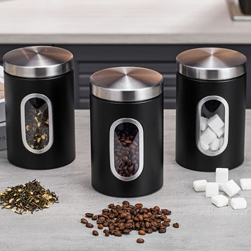 1pc Contenedor Hermético de Acero Inoxidable para Almacenamiento de Alimentos - Reutilizable, Tarro Metálico Redondo con Tapa Abatible para Granos de Café, Té, Azúcar y Más - Perfecto para la Organización de la Cocina