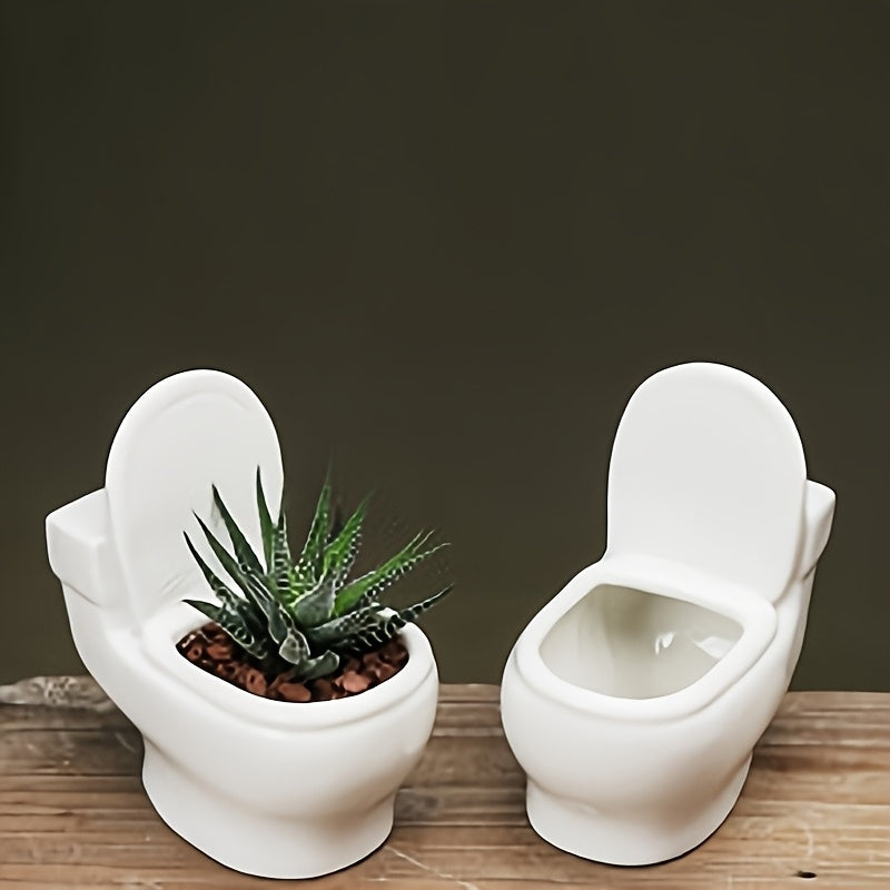 Maceta creativa de resina en forma de inodoro - Maceta blanca para suculentas y cactus con tapa, decoración única para el hogar en interiores y exteriores, para baño, cocina, jardín, decoración de baño.
