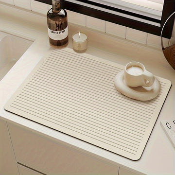 1 pieza de Tapete para Platos Moderno y Minimalista de Secado Rápido - Goma para Encimeras de Cocina, Máquinas de Café y Bares - Absorbente con Diseño Elegante de Línea Blanca, Accesorio para Estación de Café | Diseño de Líneas Elegantes