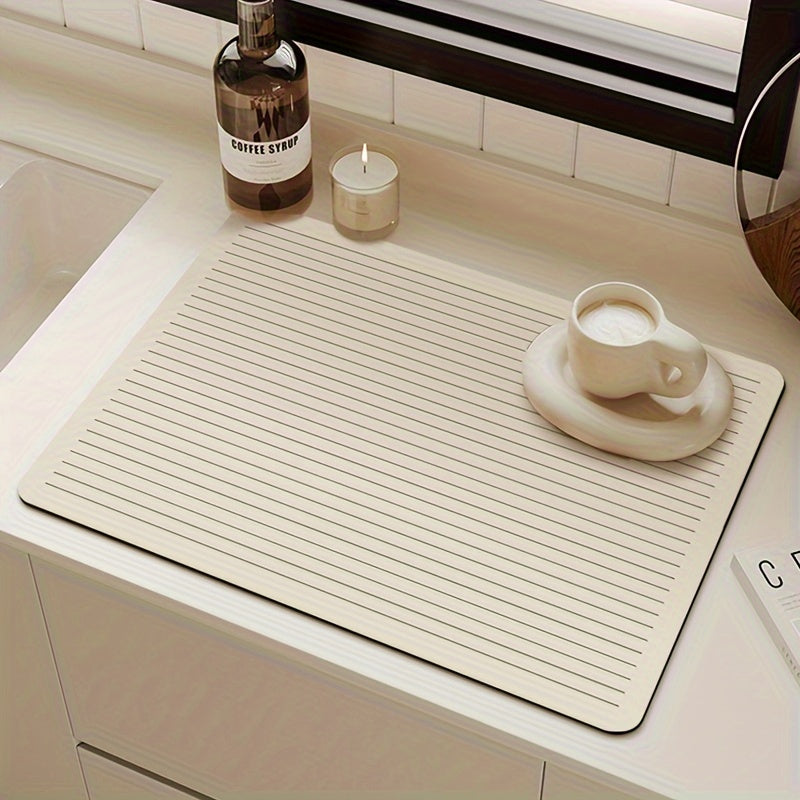 1 pieza de Tapete para Platos Moderno y Minimalista de Secado Rápido - Goma para Encimeras de Cocina, Máquinas de Café y Bares - Absorbente con Diseño Elegante de Línea Blanca, Accesorio para Estación de Café | Diseño de Líneas Elegantes