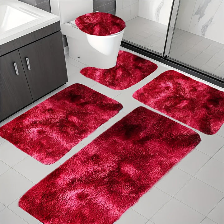 Juego de Alfombras para Baño Nuevo de 5 Piezas con Cubierta para Tapa de Inodoro, Base Antideslizante, Suave y Cómodo Absorbente Grueso Adecuado para Delantero del Lavabo, Zona de la Bañera, Ducha, Regalo para el Día del Padre, Año Nuevo, Navidad, Decora