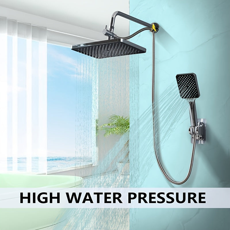 Juego de accesorios para ducha: cabezal rectangular de alto flujo en material plástico ABS, cabezal de mano 2 en 1, manguera extensible, distribuidor de agua de 3 vías