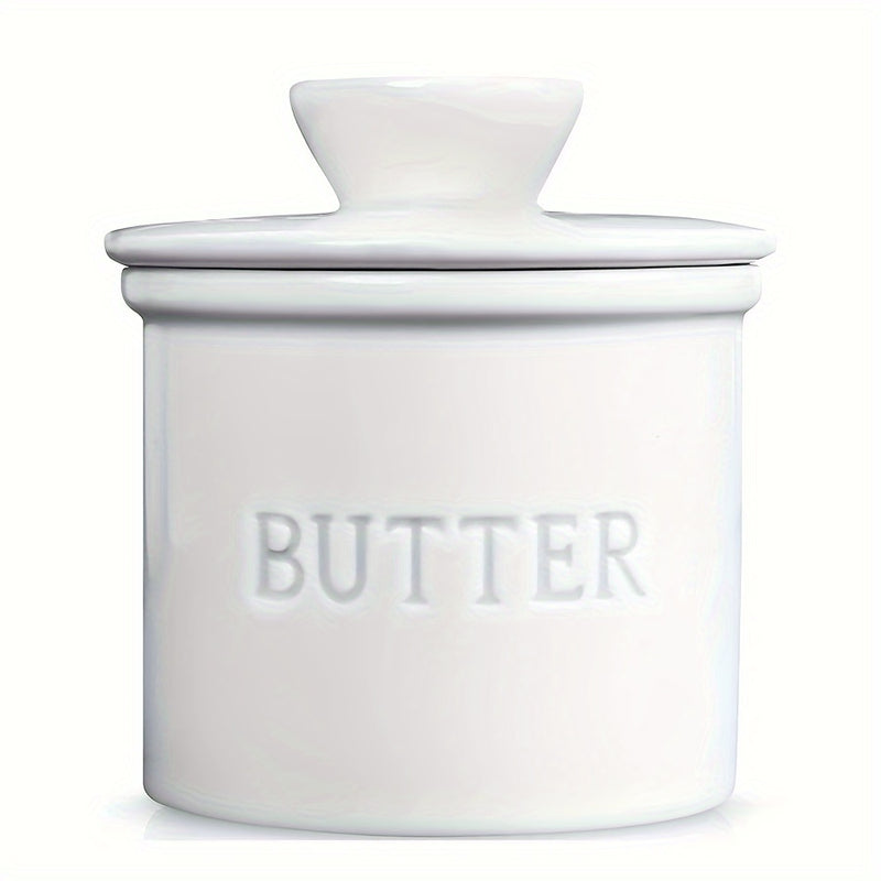 1 pieza de plato de mantequilla de cerámica con tapa - Jarrón de almacenamiento de queso, diseño moderno, montaje en encimera, compatible con estantes colgantes, esenciales de cocina | Moderna vajilla de cocina | Cerámica duradera
