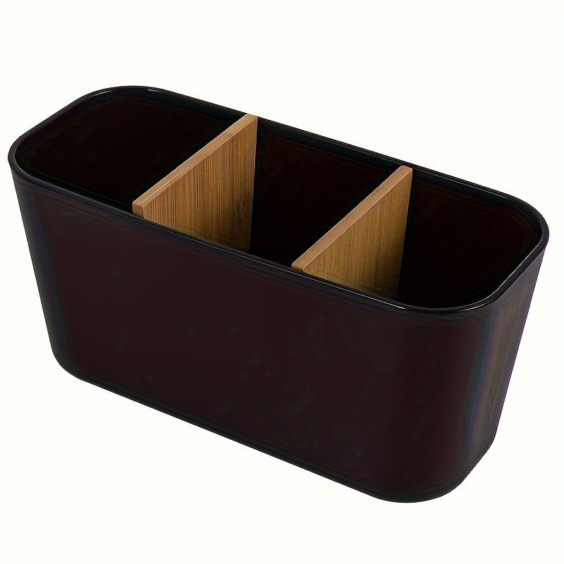 Portarrollos de dientes para baños, soporte de cepillo de dientes de bambú con 5 ranuras organizador de tocador para baño para cepillos de dientes eléctricos, pasta de dientes, rasuradoras - Negro