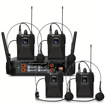 Sistema de micrófono inalámbrico profesional DEPUSHENG - Dos/Cuatro canales, mano, clip de cuello, auricular con receptor, enchufe de 6,35 mm, carga tipo C, 12 V de alimentación, ideal para KTV, actuaciones en escena y reuniones, micrófono inalámbrico pa