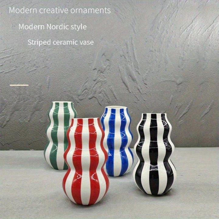 Jarrón de cerámica rústica con rayas, diseño asimétrico en forma de calabaza abstracta, en blanco y negro, decoración para sala, estante o estilo granja, regalo para el Día de la Madre